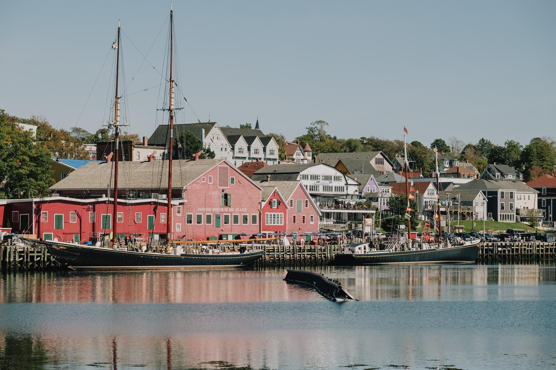 waterfront view of boats and colouful buildings